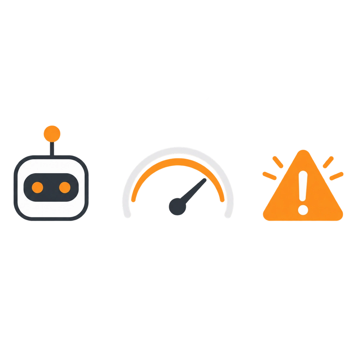 Illustration eines KI-Agenten neben einem Tachometer und einem Warnsymbol als Sinnbild für hohes Umsetzungstempo bei steigendem Qualitätsrisiko