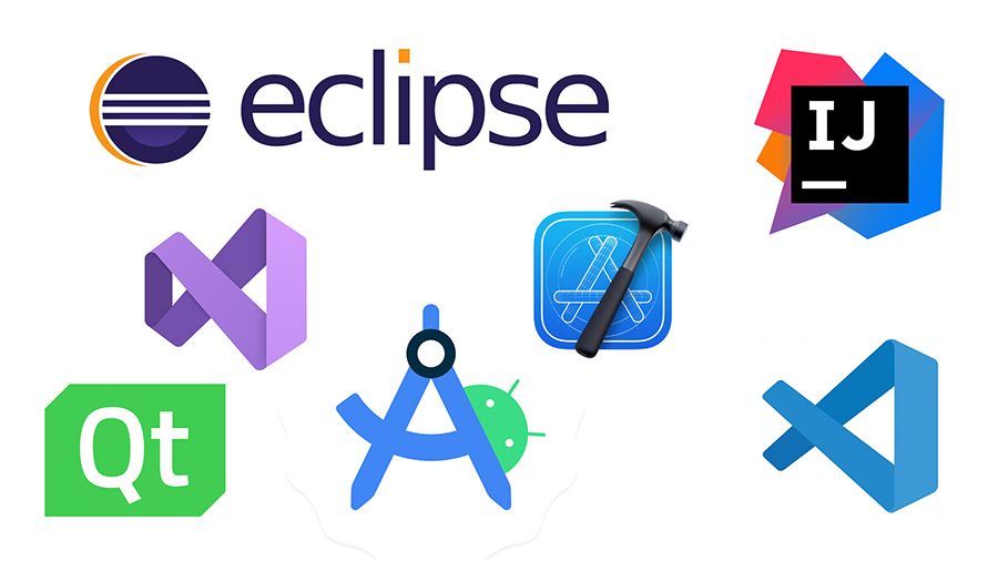 Eclipse, IntelliJ IDEA, Visual Studio, Xcode, Qt, Android Studio, Visual Studio Code