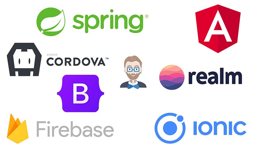 Spring Boot, Angular, Cordova, Bootstrap, JHipster, realm, Firebase, Ionic